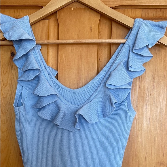 Size M.    Light Blue Ruffled Mini Dress - Picture 4 of 8